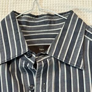 Ermenegildo Zegna Z Men's gray and White Striped Button-Up Shirt
